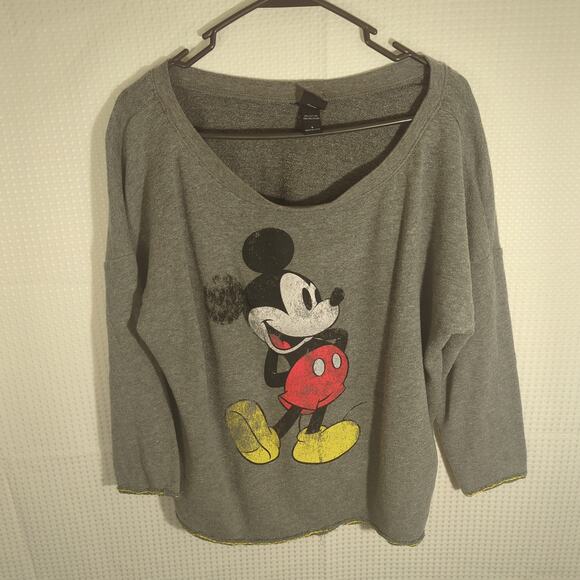 Disney Mickey Mouse Sweatshirt Women’s Size O Gray Pullover Graphic Top Cotton - Picture 1 of 4